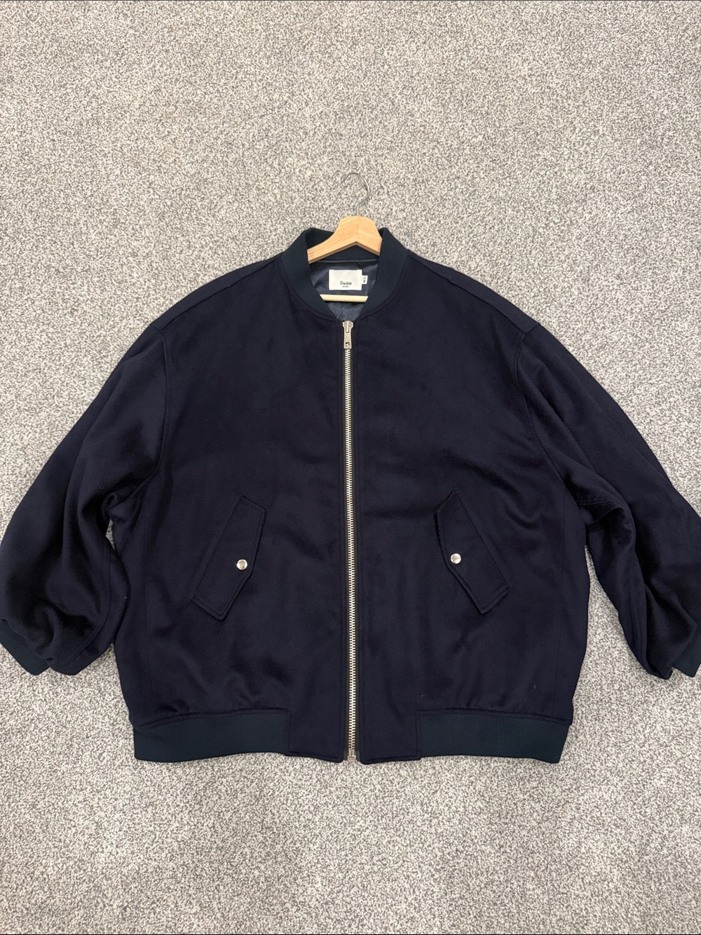 Frankie Shop Navy Zip-Front Wool Bomber Jacket 1X or 2X fit.